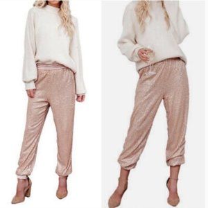 Anthropologie Melora Metallic Rose Gold Jogger Pants size medium